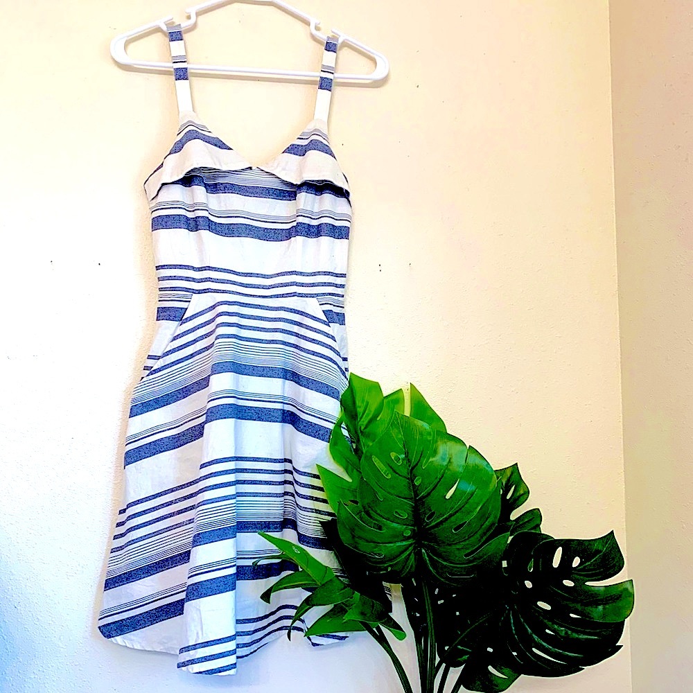 Francesca’s blue and white striped dress